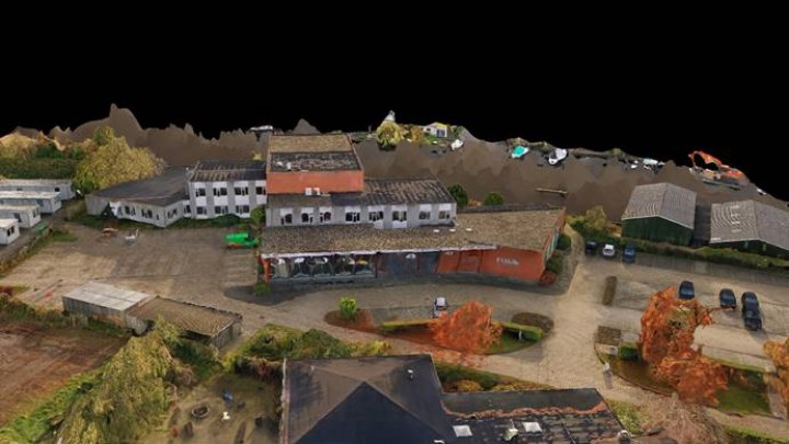 Met de drone gemaakte 3D-opname van het FUMO-gebouw in Grou.