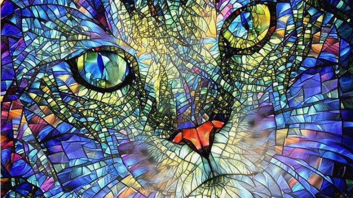 Voorbeeld van diamond painting: een mozaiek van een kat. (Foto: de diamond painter)